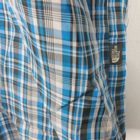 The North Face Shirt Blue Plaid Mens M Short Sleeve Button Up Outdoor Hiking - Picture 3 of 7